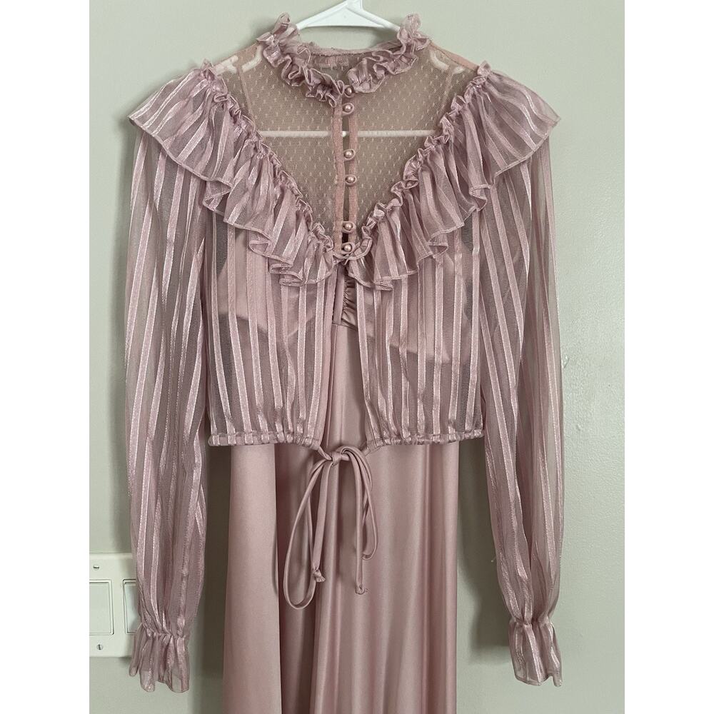 Vintage Boho Pink Lace Two Piece Dress Set Victorian Revival Prairie Style Sz 8